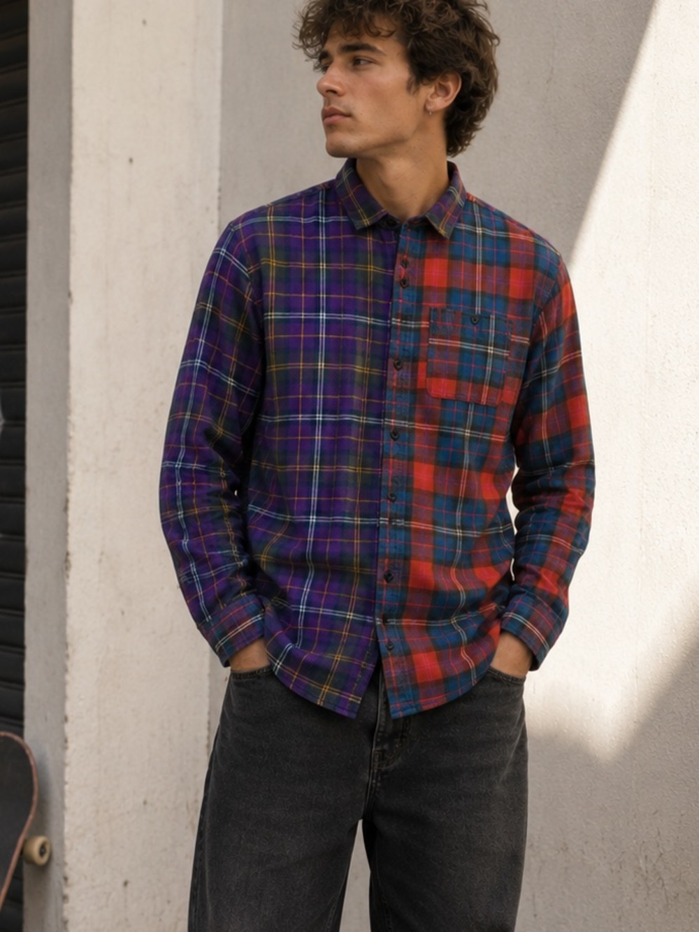 Empyre Colorblock Plaid Flannel Button Up Shirt Men’s Large Skate Grunge